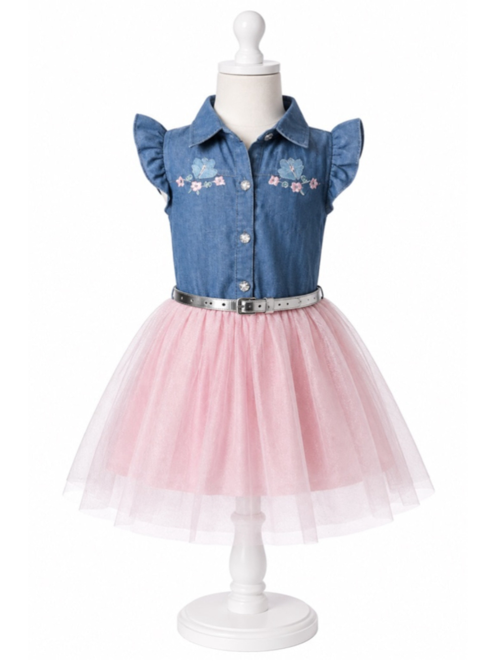 Little Lass Toddler Girls Sleeveless Denim & Pink Tulle Tutu Dress – Size 6 - Picture 2 of 7